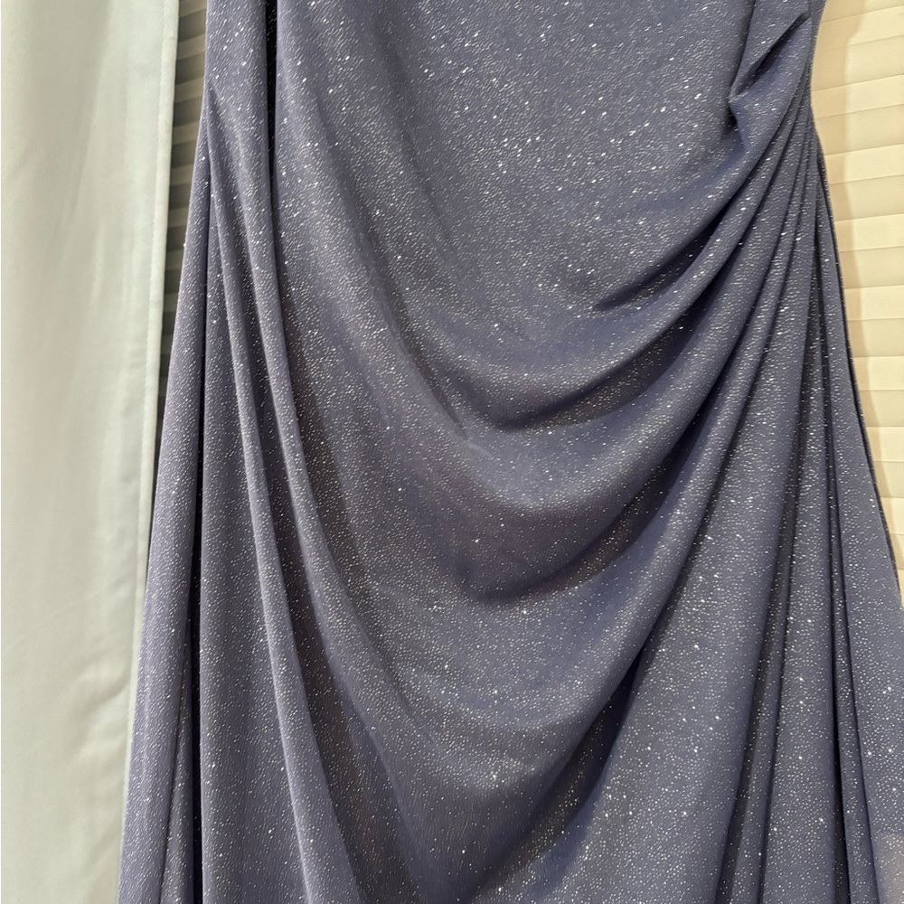Alex Evenings Blue Ruched Maxi Gown Cold Shoulder - Picture 7 of 9